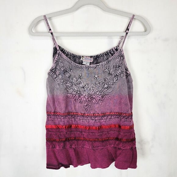 Vintage Made In India Embroidered Dip Dye Tie Back Boho Peplum Tank Top - Picture 1 of 10